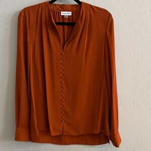 Calvin Klein Rust long sleeve Blouse with Button Detail size large